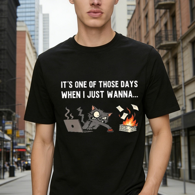 Funny Cat Breaking Laptop And Burning Papers Its One Of Those Days When I Just Wanna Graphic T-shirt