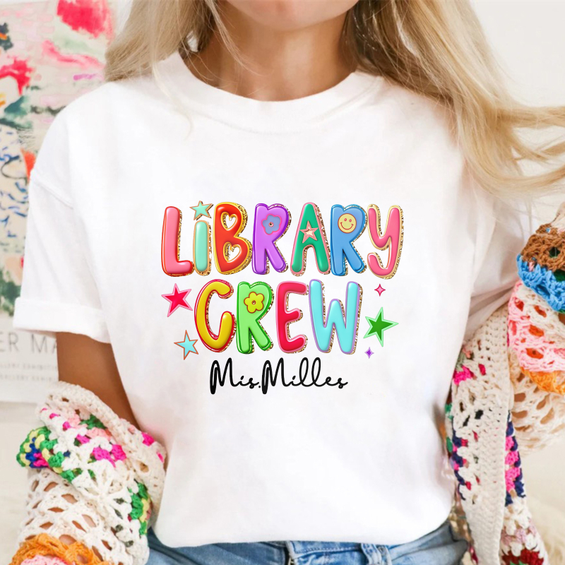 Library Crew Mis Milles Colorful Stars Smile Face Graphic, Unisex Classic T-shirt