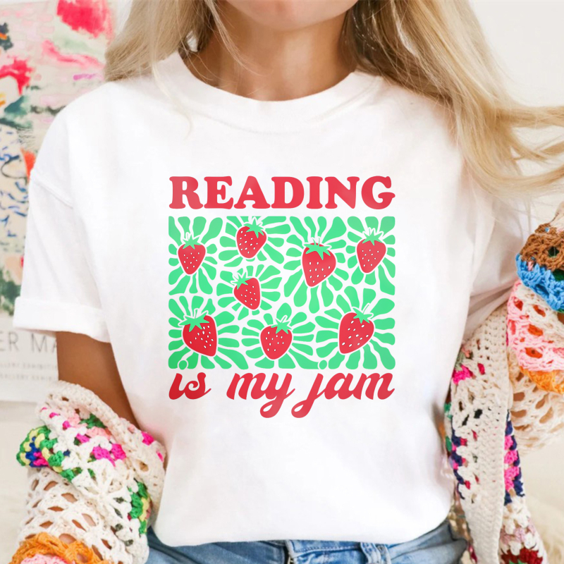 Reading Is My Jam Strawberry Floral Pattern, Unisex Classic T-shirt