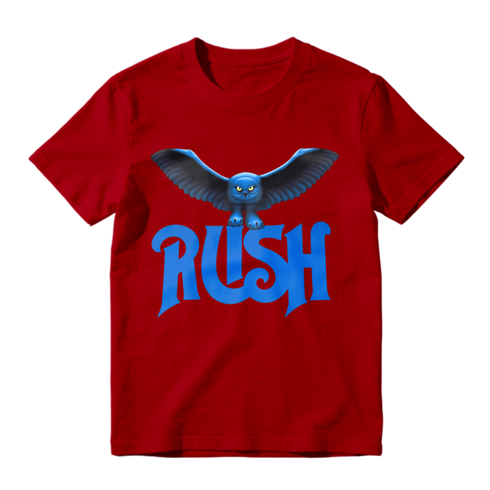 Blue Owl Bird With Rush Text Graphic T-shirt