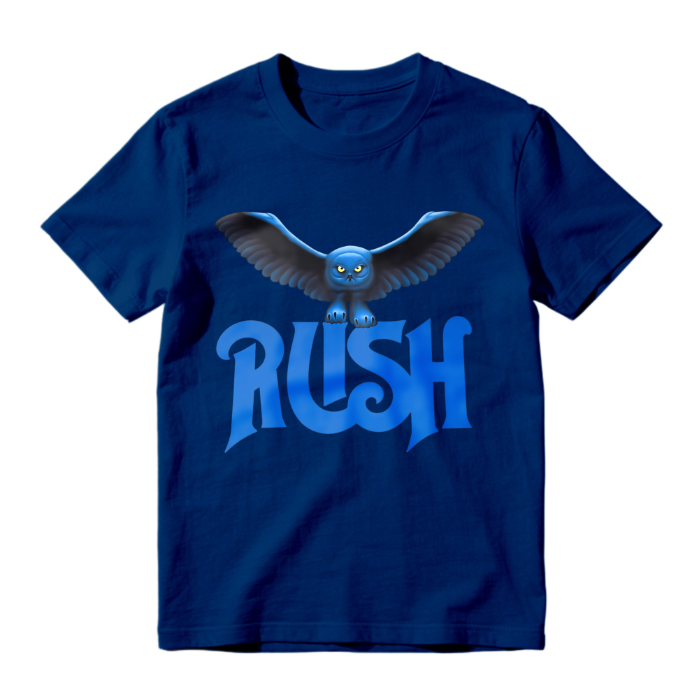 Blue Owl Bird With Rush Text Graphic T-shirt