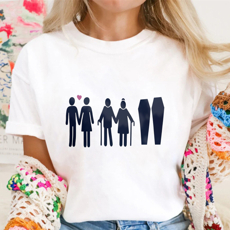 Couple Life Cycle From Young Love To Old Age And Coffins Unisex Classic T-shirt