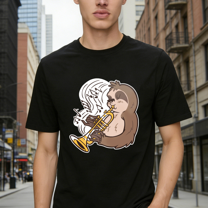 Cute Sloth Playing Trumpet With Musical Notes Cartoon Animal Music Lover Unisex Classic T-shirt