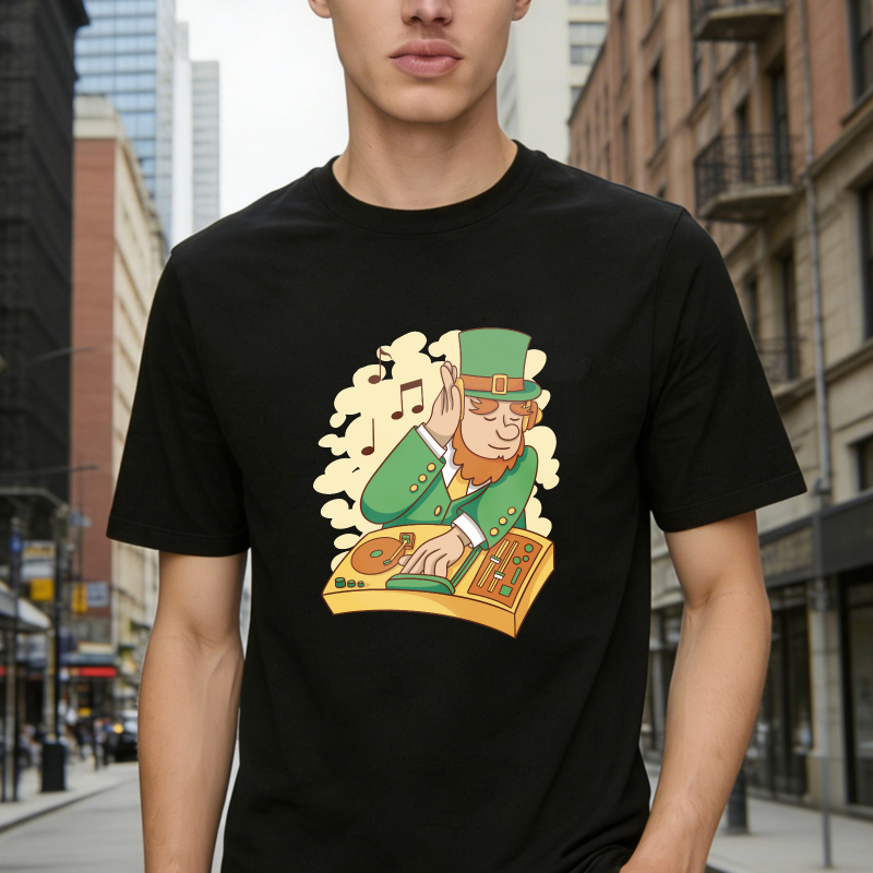 Leprechaun Dj With Turntable And Music Notes Unisex Classic T-shirt