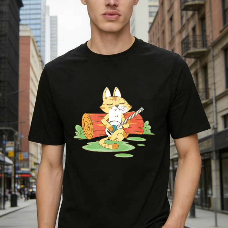 Cute Cat Playing Banjo On Log Unisex Classic T-shirt