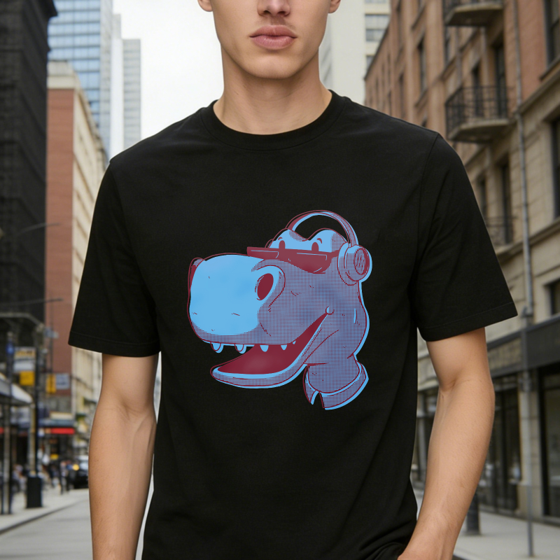 Cartoon Hippo Wearing Headphones Graphic Unisex Classic T-shirt