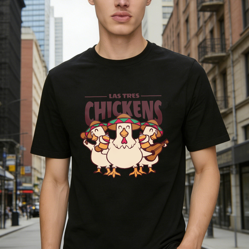 Las Tres Chickens Funny Cartoon Chicken Band Graphic Unisex Classic T-shirt