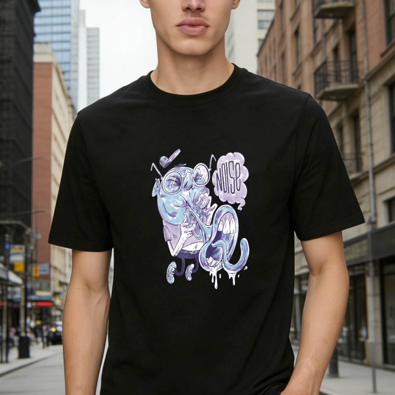 Cartoon Blue Monster With Glasses And Noise Text Unisex Classic T-shirt