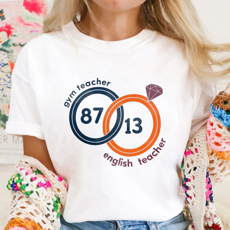 Gym Teacher And English Teacher Interlocking Rings With Numbers 87 And 13 And Purple Gem Unisex Classic T-shirt