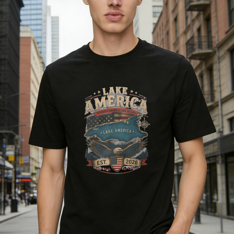 Lake America Eagle Map Compass Rose Vintage Graphic T-shirt