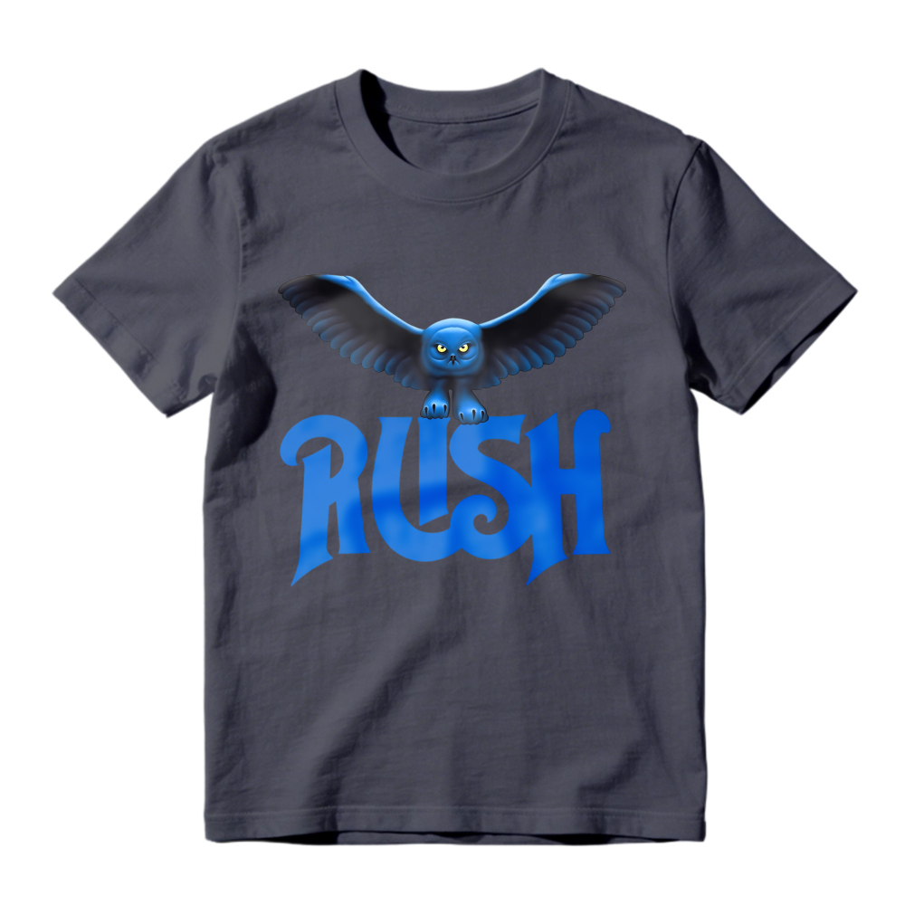 Blue Owl Bird With Rush Text Graphic T-shirt