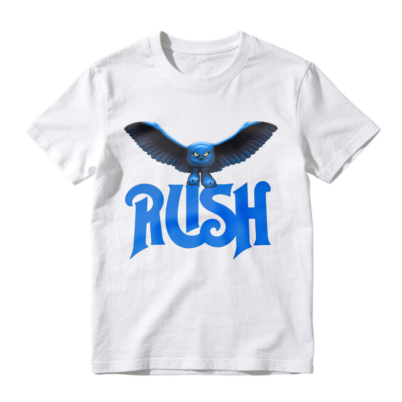 Blue Owl Bird With Rush Text Graphic T-shirt