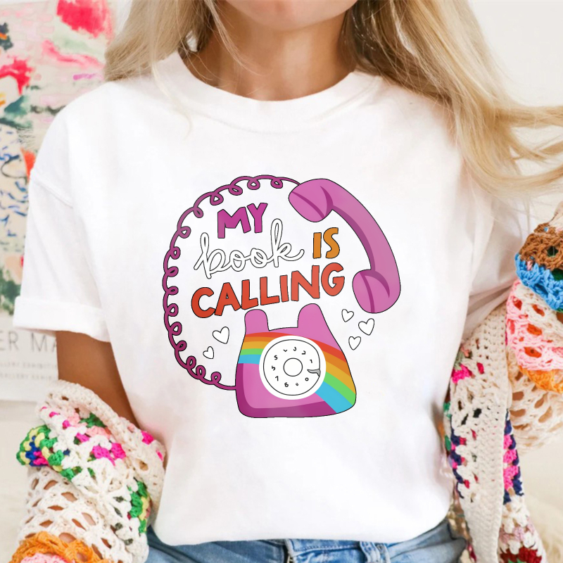 My Book Is Calling Rainbow Rotary Phone Graphic, Unisex Classic T-shirt
