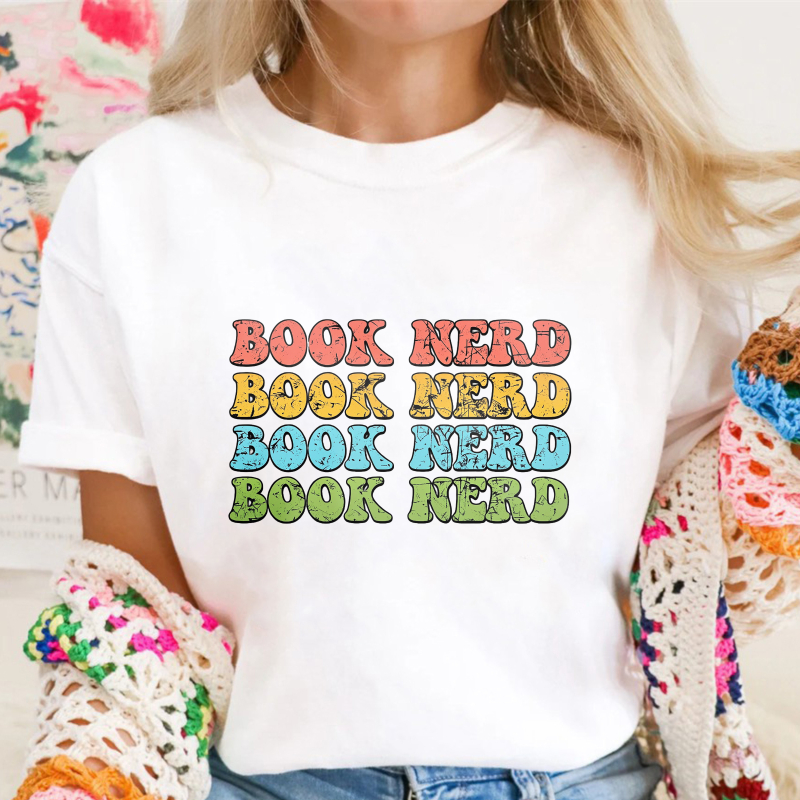 Book Nerd Retro Repeated Text Graphic, Unisex Classic T-shirt