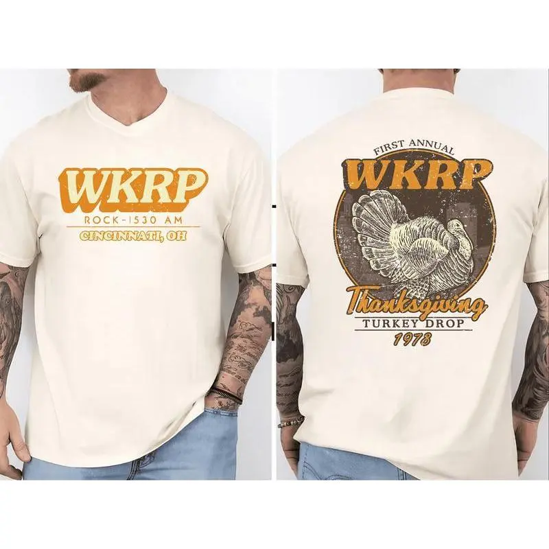 First Annual Wkrp Turkey Drop Two Sides T-shirt, Thanksgiving Wkrp  Vintage Tee, Graphic Streetwear Tee