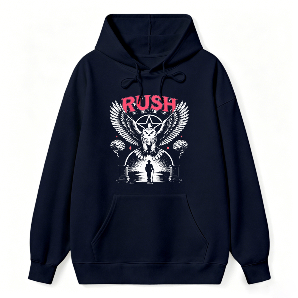 Rush Band Vintage Rock Music Owl Wing Graphic Hoodie