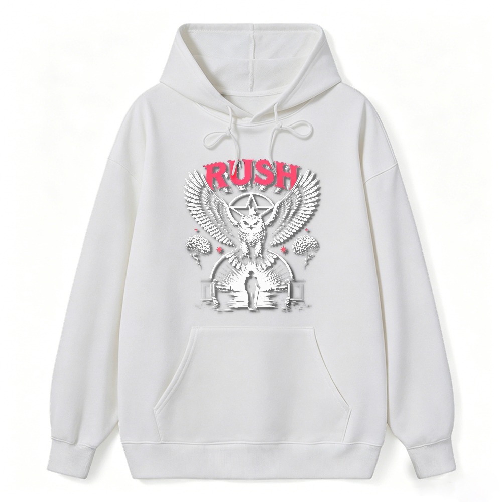 Rush Band Vintage Rock Music Owl Wing Graphic Hoodie