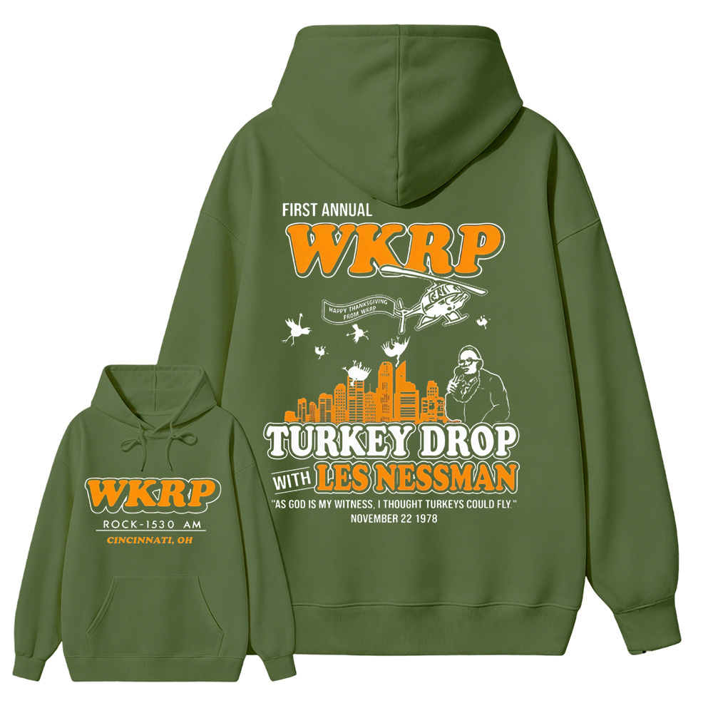 WKRP Turkey Drop T-Shirt, Les Nessman Thanksgiving Graphic hoodie
