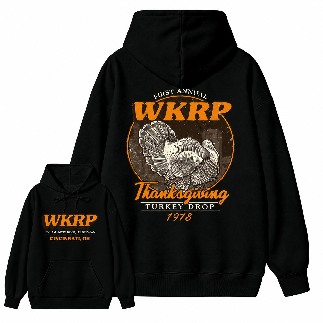 First Annual Wkrp Turkey Drop Two Sides T-shirt, Thanksgiving Wkrp Vintage Tee, Graphic Streetwear  hoodie