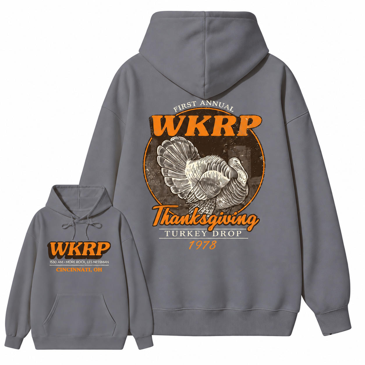 First Annual Wkrp Turkey Drop Two Sides T-shirt, Thanksgiving Wkrp Vintage Tee, Graphic Streetwear  hoodie