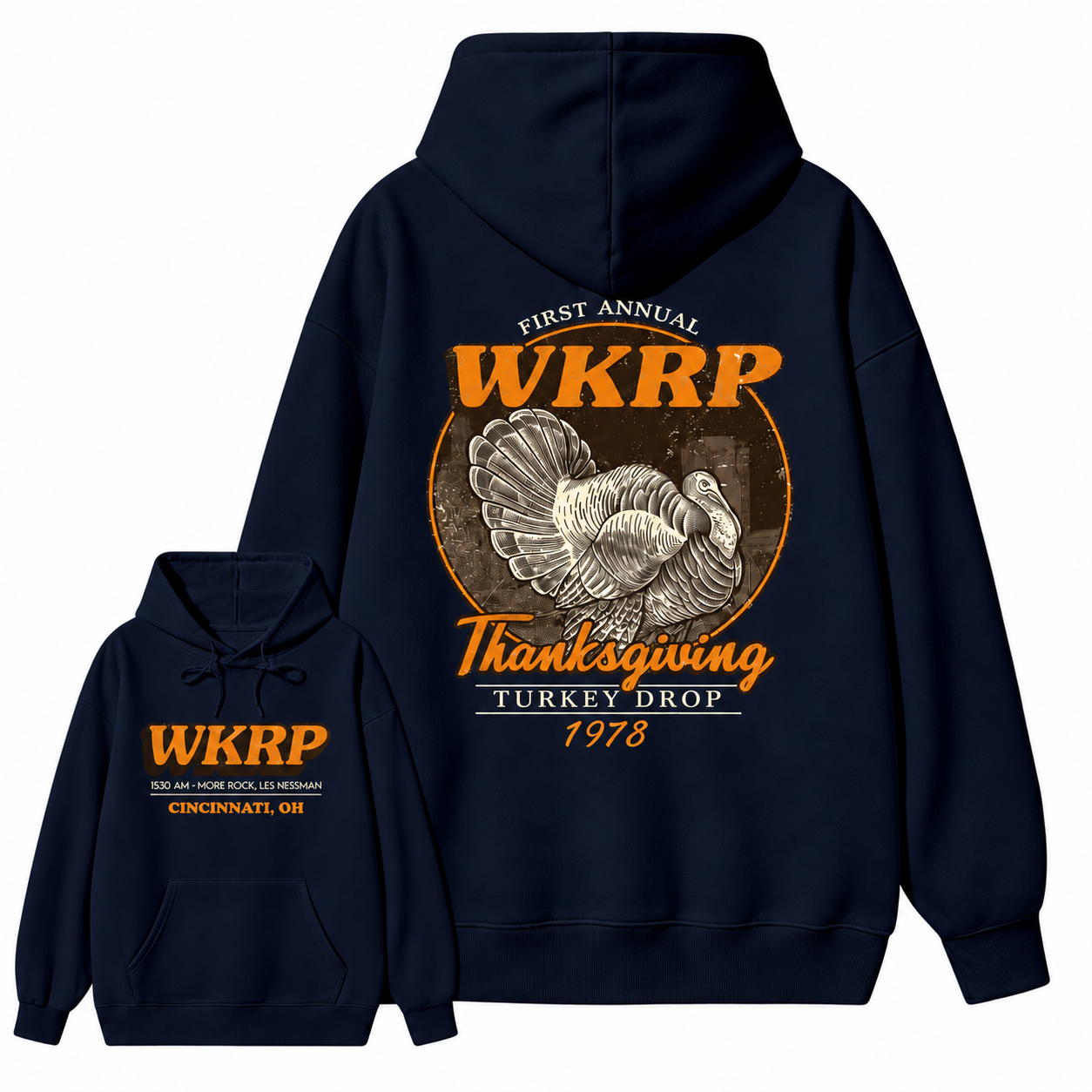 First Annual Wkrp Turkey Drop Two Sides T-shirt, Thanksgiving Wkrp Vintage Tee, Graphic Streetwear  hoodie