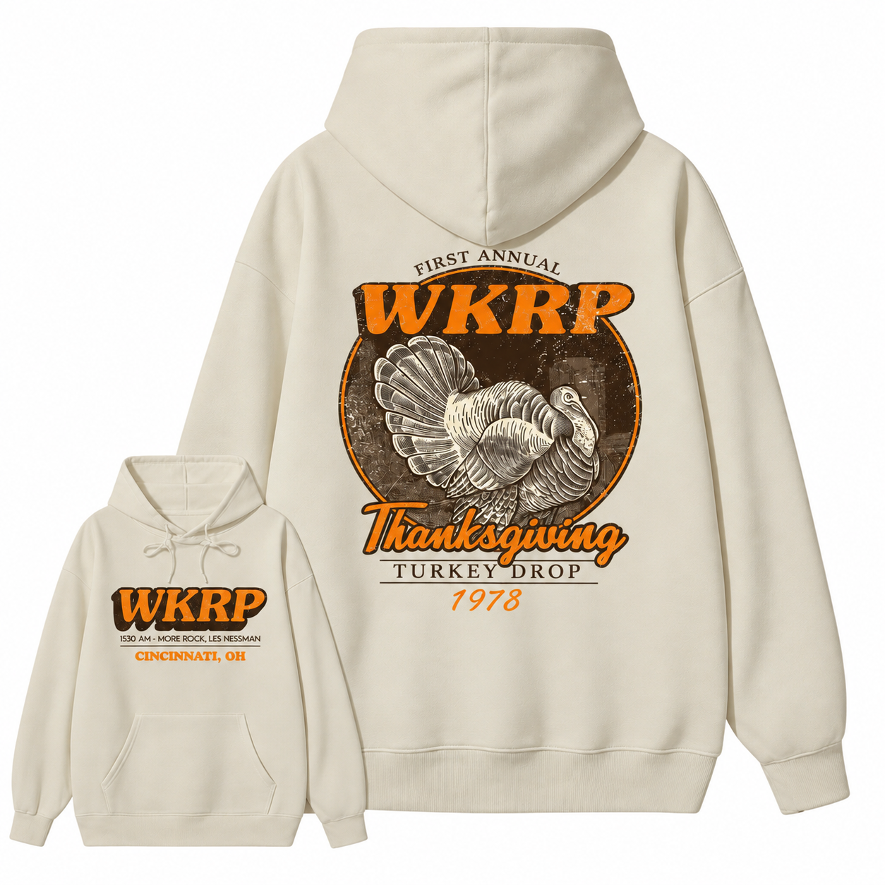 First Annual Wkrp Turkey Drop Two Sides T-shirt, Thanksgiving Wkrp Vintage Tee, Graphic Streetwear  hoodie