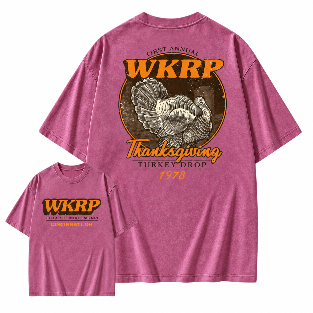 First Annual Wkrp Turkey Drop Two Sides T-shirt, Thanksgiving Wkrp Vintage Tee, Graphic Streetwear Washed T-shirt