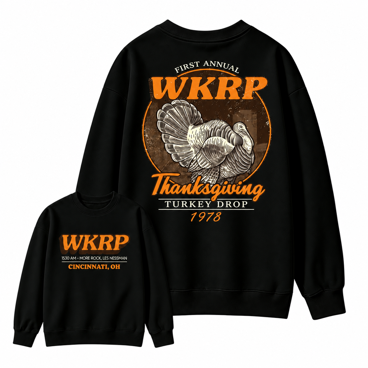 First Annual Wkrp Turkey Drop Two Sides T-shirt, Thanksgiving Wkrp Vintage Tee, Graphic Streetwear  Sweatshirt