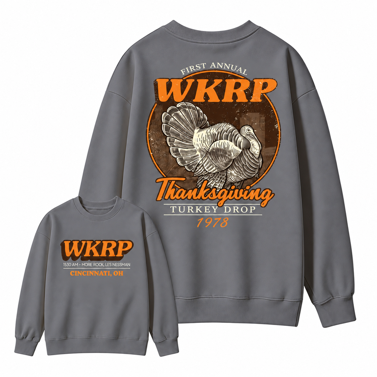 First Annual Wkrp Turkey Drop Two Sides T-shirt, Thanksgiving Wkrp Vintage Tee, Graphic Streetwear  Sweatshirt