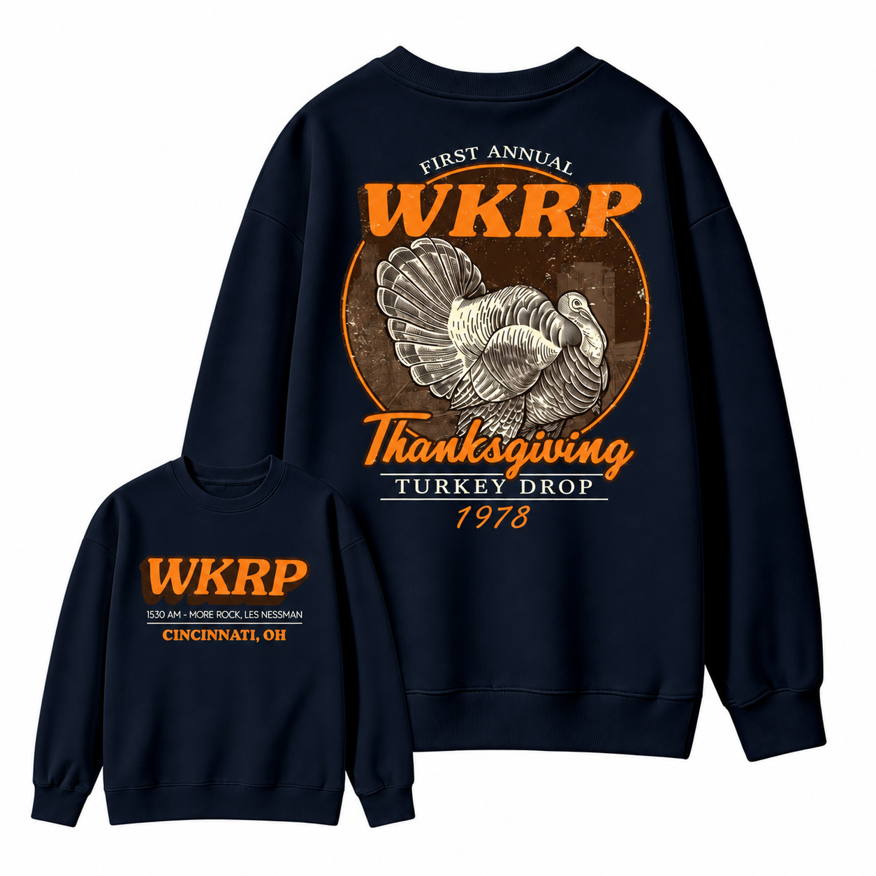 First Annual Wkrp Turkey Drop Two Sides T-shirt, Thanksgiving Wkrp Vintage Tee, Graphic Streetwear  Sweatshirt