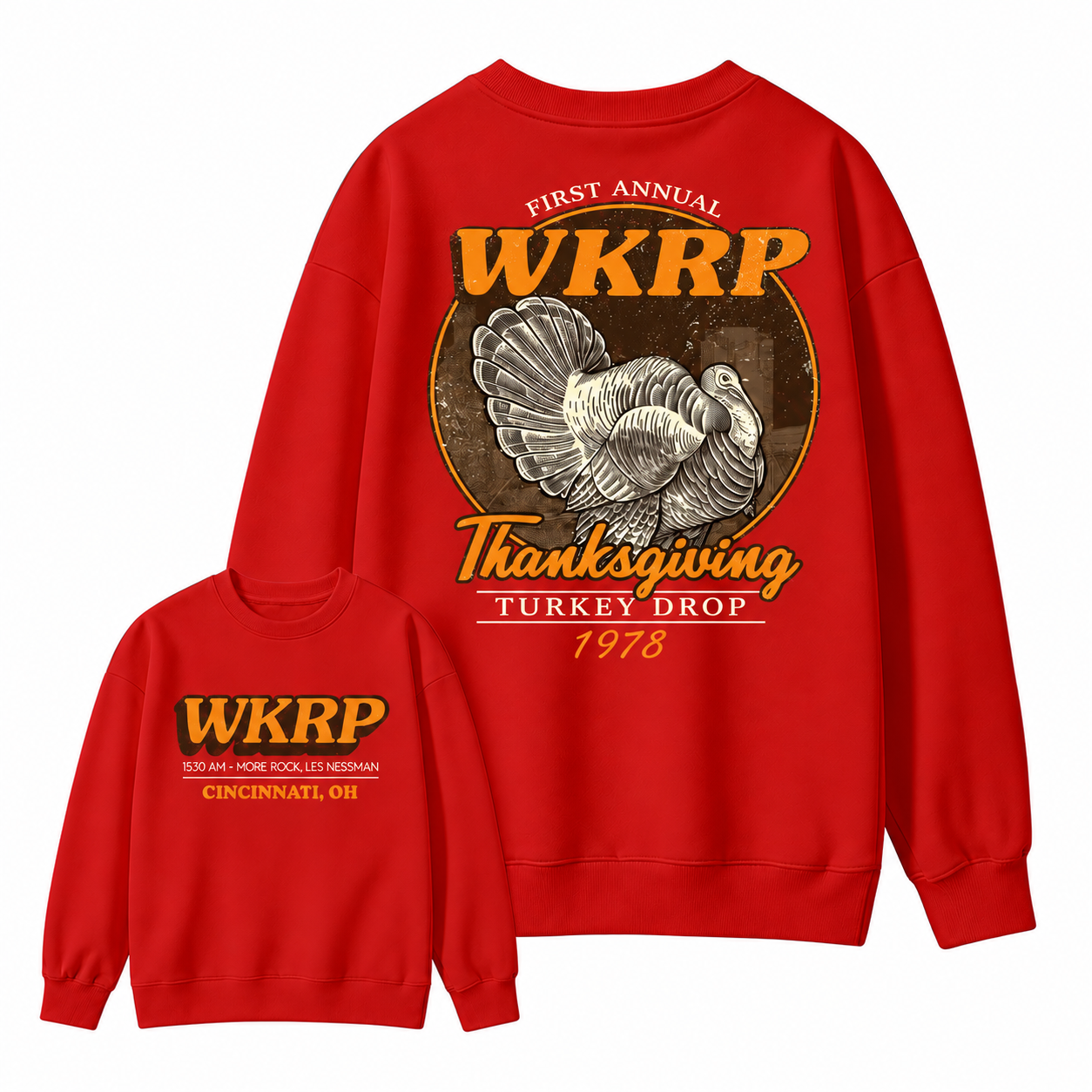 First Annual Wkrp Turkey Drop Two Sides T-shirt, Thanksgiving Wkrp Vintage Tee, Graphic Streetwear  Sweatshirt