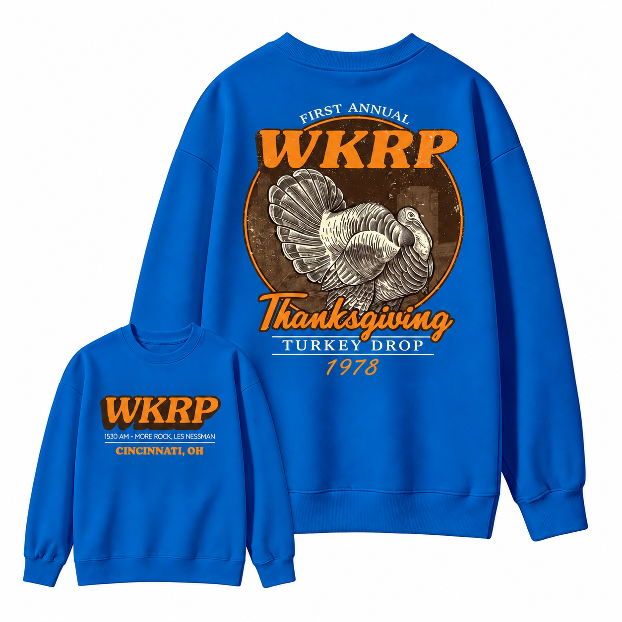 First Annual Wkrp Turkey Drop Two Sides T-shirt, Thanksgiving Wkrp Vintage Tee, Graphic Streetwear  Sweatshirt