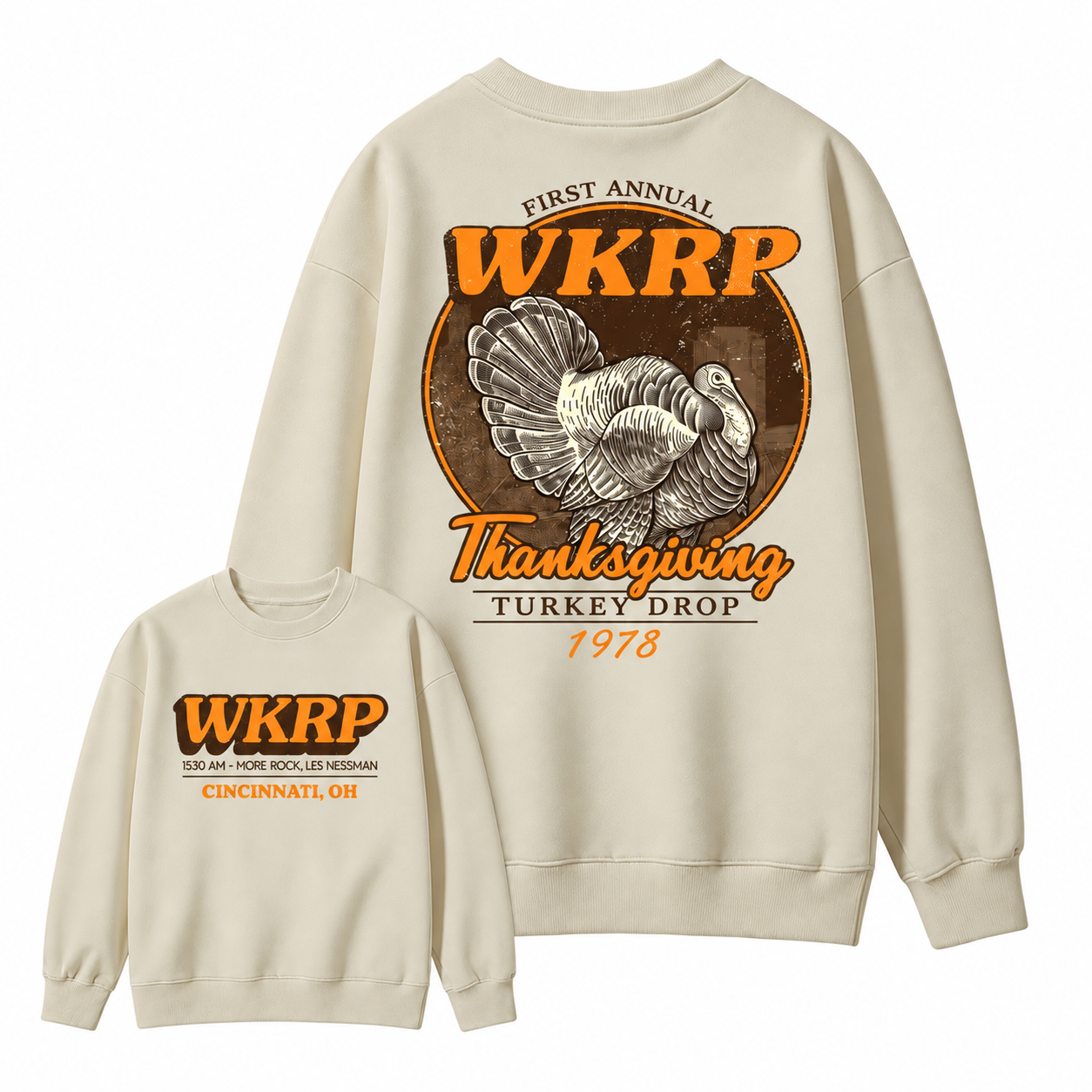 First Annual Wkrp Turkey Drop Two Sides T-shirt, Thanksgiving Wkrp Vintage Tee, Graphic Streetwear  Sweatshirt