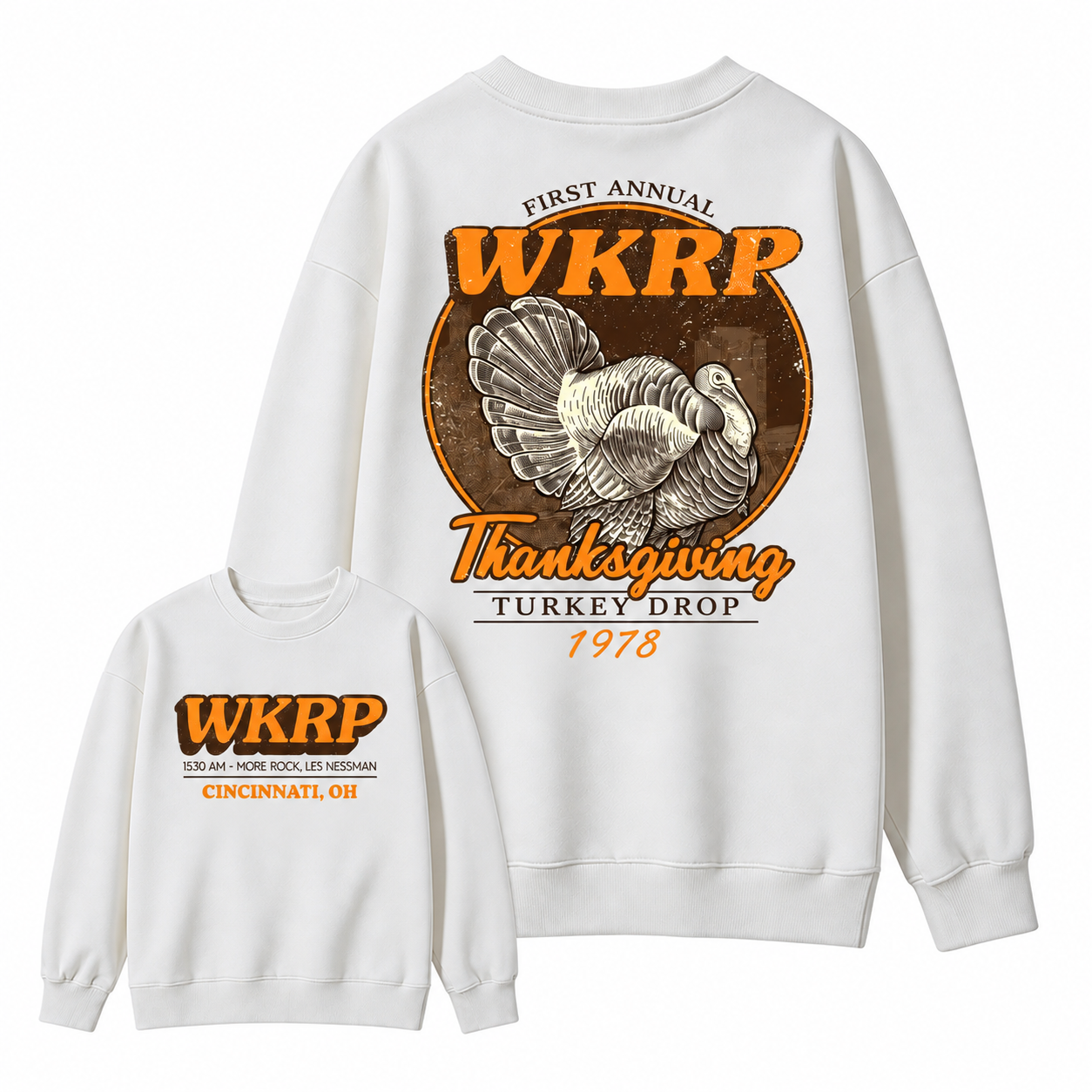 First Annual Wkrp Turkey Drop Two Sides T-shirt, Thanksgiving Wkrp Vintage Tee, Graphic Streetwear  Sweatshirt
