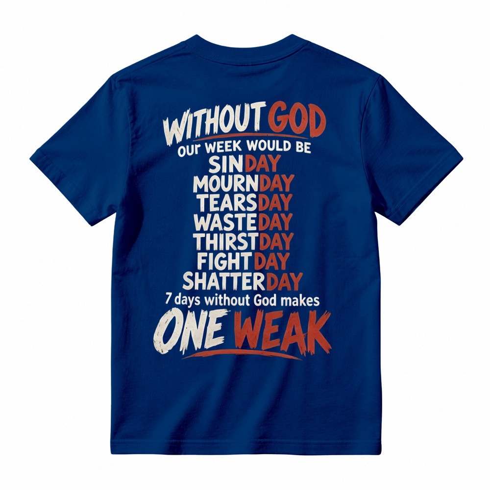 Without God 7 Days Makes One Weak Christian Graphic T-Shirt - Faith Based Short Sleeve Tee