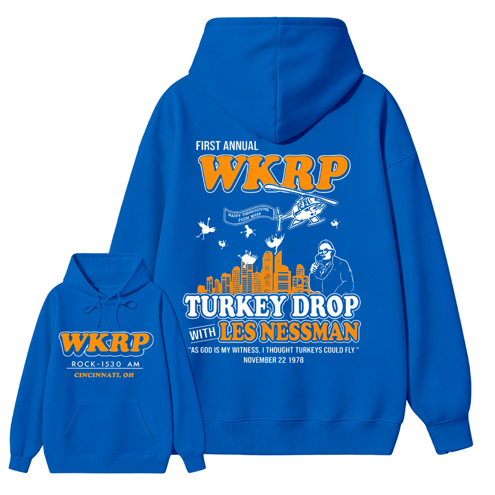 WKRP Turkey Drop T-Shirt, Les Nessman Thanksgiving Graphic hoodie