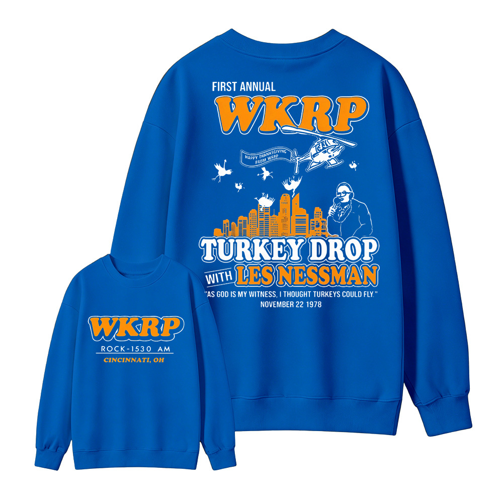WKRP Turkey Drop T-Shirt, Les Nessman Thanksgiving Graphic Tee Sweatshirt