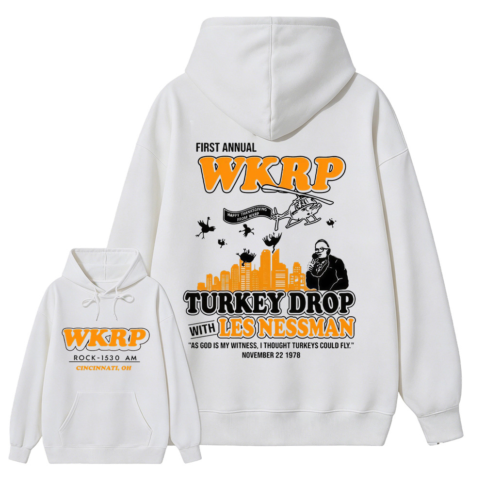 WKRP Turkey Drop T-Shirt, Les Nessman Thanksgiving Graphic hoodie