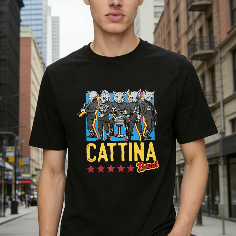 Cattina Band Retro Cat Musicians Graphic Unisex Classic T-shirt