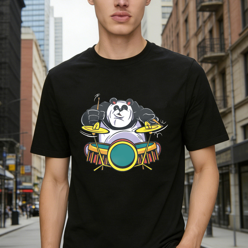 Cute Panda Playing Drum Set Cartoon Graphic Unisex Classic T-shirt