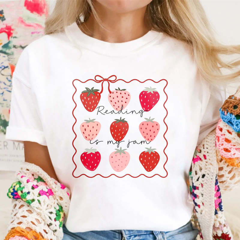 Reading Is My Jam Strawberry Fruit Graphic, Unisex Classic T-shirt