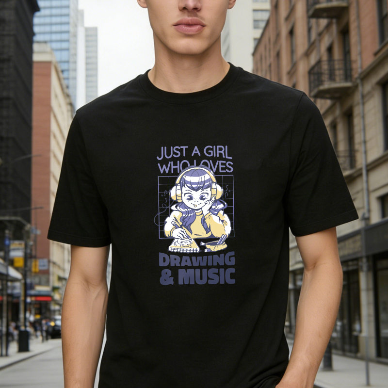 Just A Girl Who Loves Drawing And Music Anime Cartoon Unisex Classic T-shirt