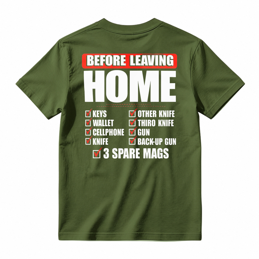 Before Leaving Home Checklist Keys Wallet Cellphone Knife Graphic T-shirt