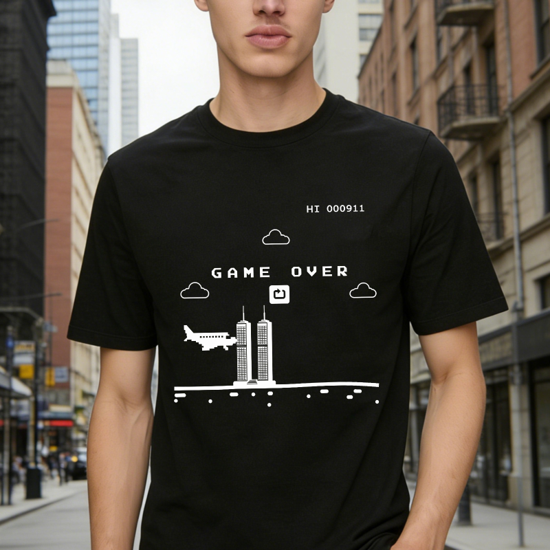 Pixel Art Game Over City Skyline Airplane Retro Video Game Unisex Classic T-shirt