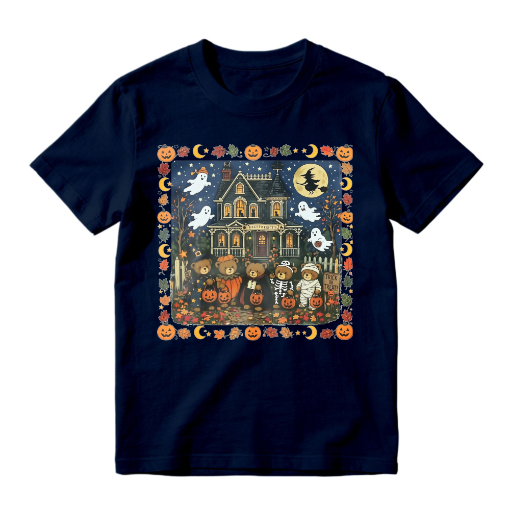Halloween Haunted House With Ghosts Pumpkins And Kids In Costumes Unisex Classic T Shirt