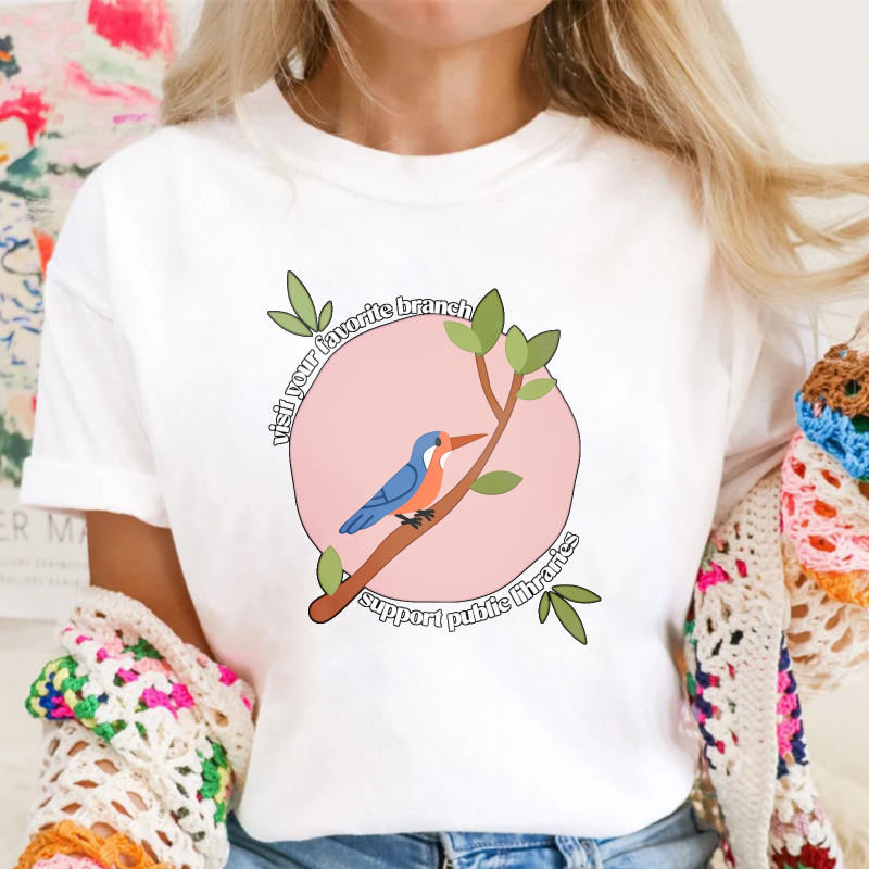Visit Your Favorite Branch Support Public Libraries Bird On Tree Graphic, Unisex Classic T-shirt