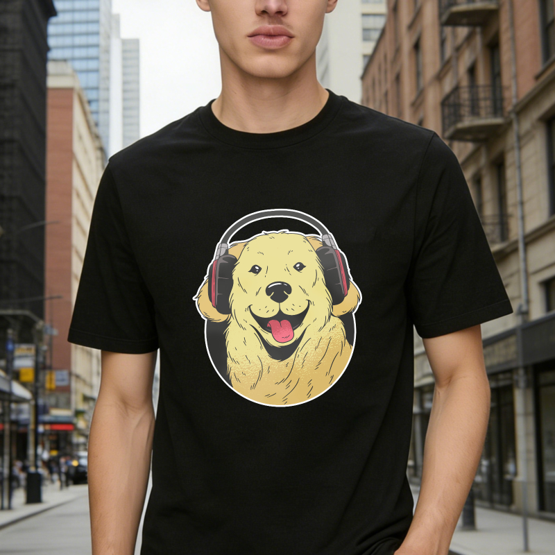 Golden Retriever Dog Wearing Headphones Graphic Unisex Classic T-shirt