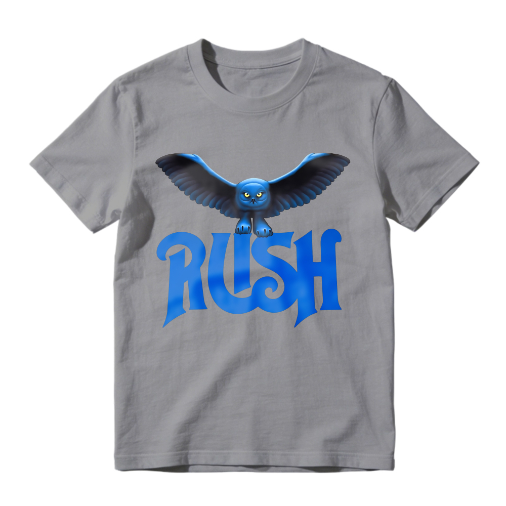 Blue Owl Bird With Rush Text Graphic T-shirt