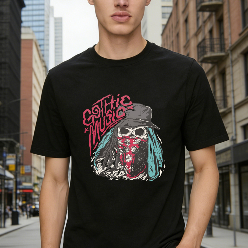 Gothic Music Skull With Bandana And Hat Unisex Classic T-shirt
