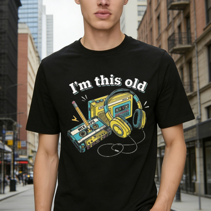 Im This Old Retro Cassette Tape And Headphones Graphic T-shirt